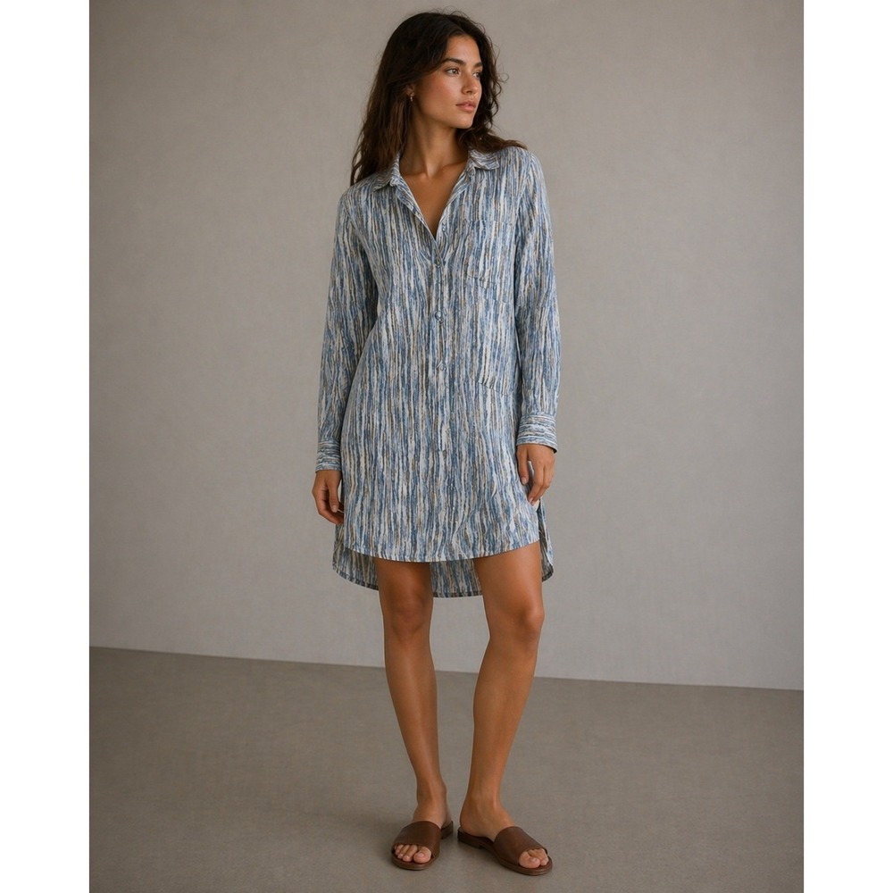 Nanette Lepore Shirt Dress Womens Medium Blue Abstract‎ Print Textured